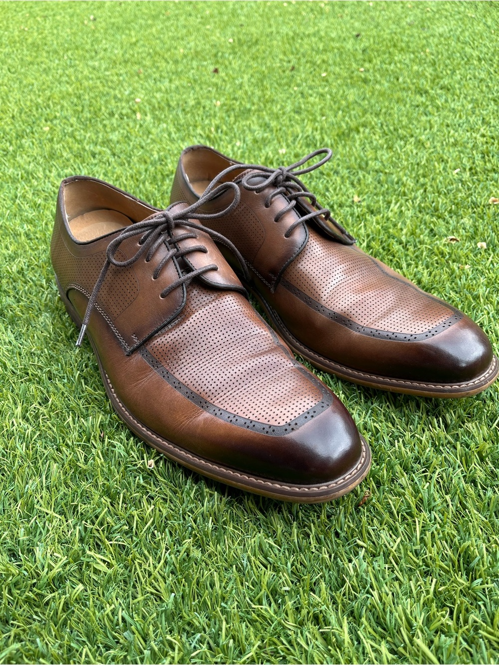 Joseph Abboud Men's Brown Leather Adam Laser Etched Derby Dress Shoes Size 12M
